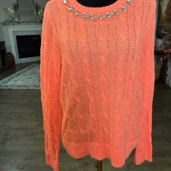 Lilly Pulitzer Coral Cable Knit Sweater with Jewel Neckline,All Products : American Fashion Style Bags On Sale